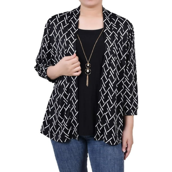 NY Collection Womens Layering Necklace Cardigan Blouse, Multicoloured, Petite, PET/SMALL