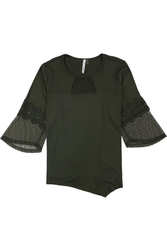 Womens Mesh Dot Pullover Blouse, Green, Plus Size, 2X