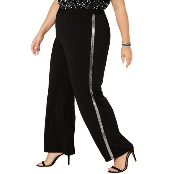 NY Collection Womens Metallic-Strip Casual Trouser Pants, Black, 1X