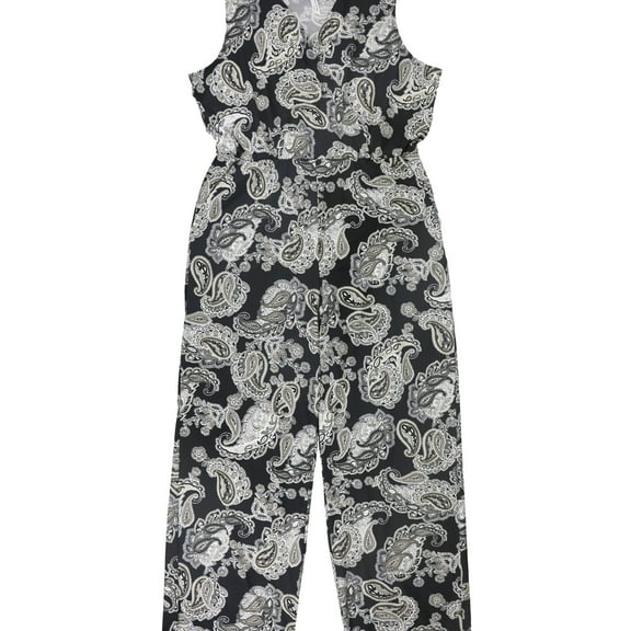 NY Collection Womens Paisley Jumpsuit, Black, Petite, PXL