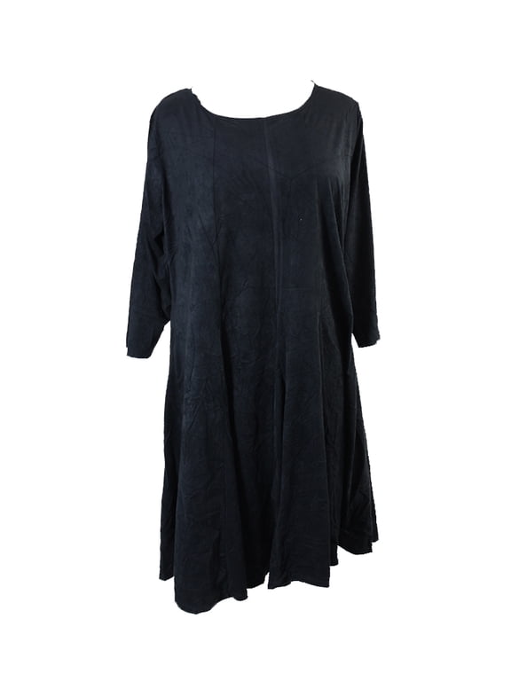 Womens Petite Black Faux-Suede Fit & Flare Dress PS