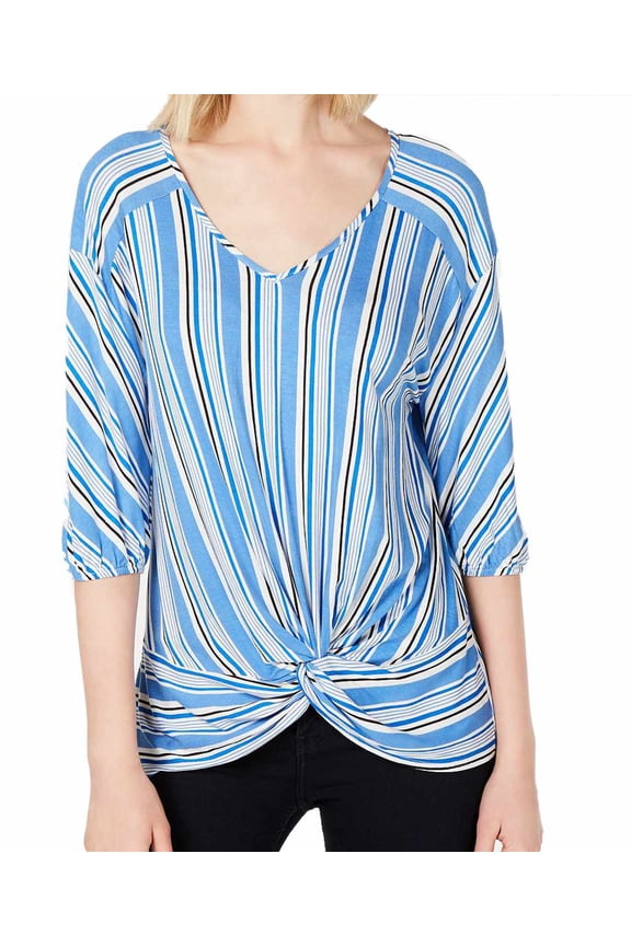 Womens Petite Striped Twist Front Tops