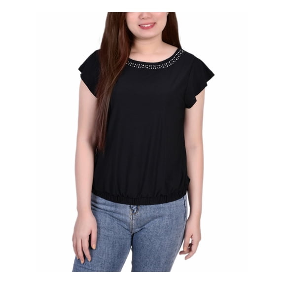 NY Collection Womens Petites Banded Bottom Embellished Blouse