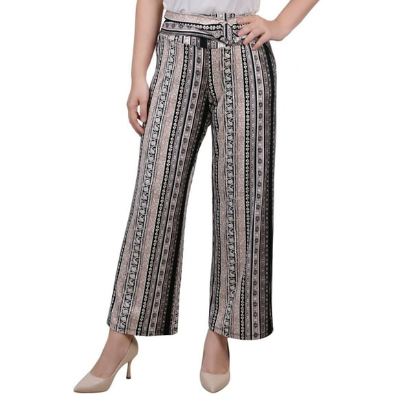 NY Collection Womens Petites Belted Stripe Cropped Pants