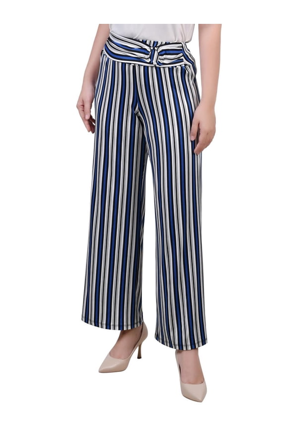 Womens Petites Belted Stripe Cropped Pants