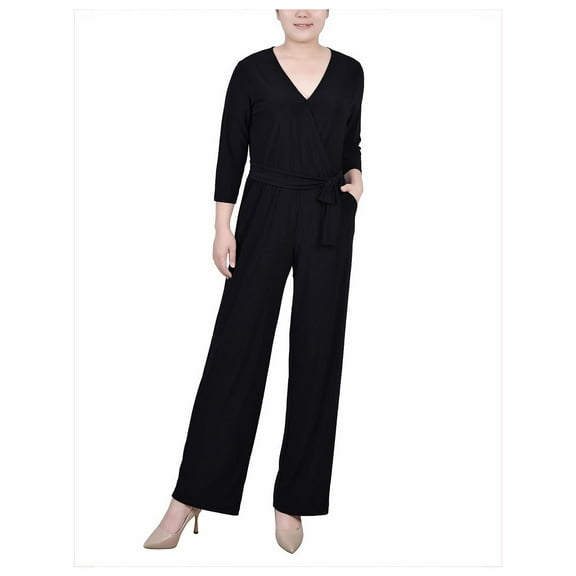 NY Collection Womens Petites Belted Wide Leg Jumpsuit