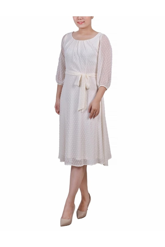 Womens Petites Blouson Midi Fit & Flare Dress