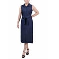 thumbnail image 1 of NY Collection Womens Petites Button Cotton Midi Dress, 1 of 1