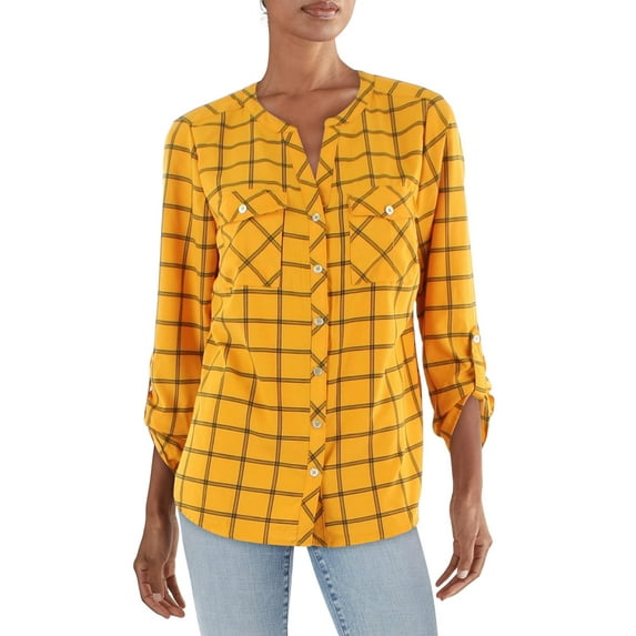 NY Collection Womens Petites Button-Front Long Sleeve Blouse