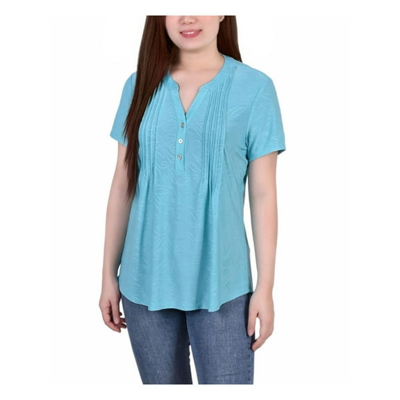 NY Collection Womens Petites Button Pleated Pullover Top