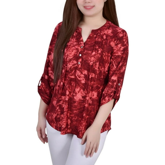 NY Collection Womens Petites Button Pullover Top