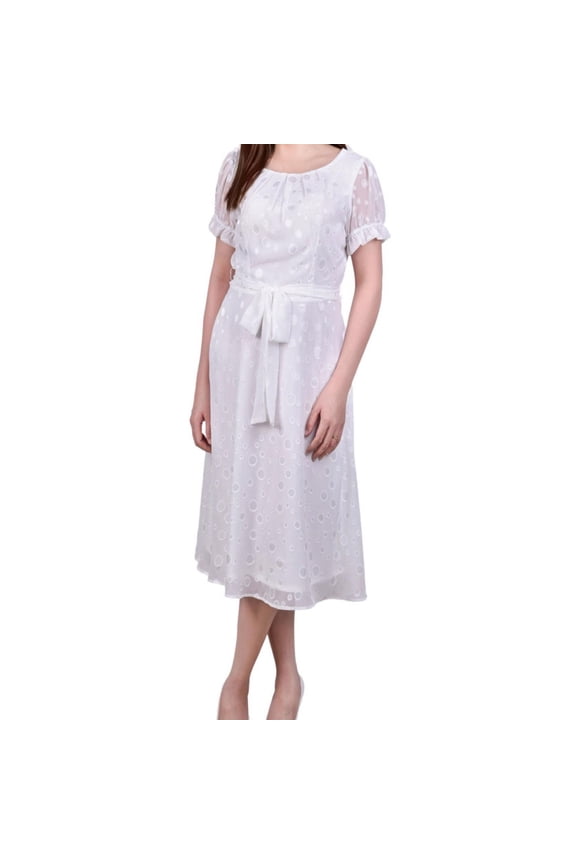 Womens Swiss Dot Pin Tuck Midi Dress, White, Petite, PL