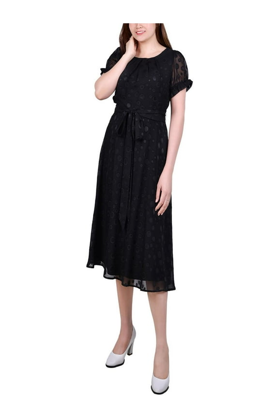 Womens Petites Chiffon Knee-Length Midi Dress