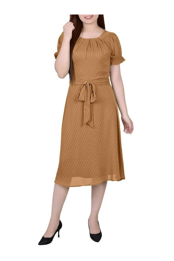 Womens Petites Chiffon Knee-Length Midi Dress