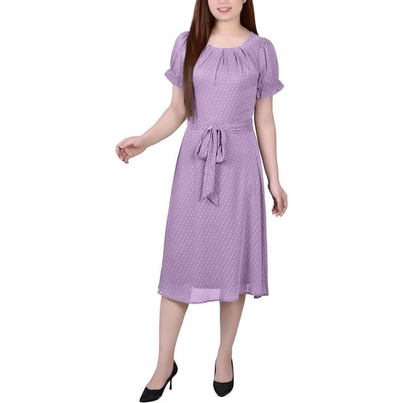 NY Collection Womens Petites Chiffon Knee-Length Midi Dress