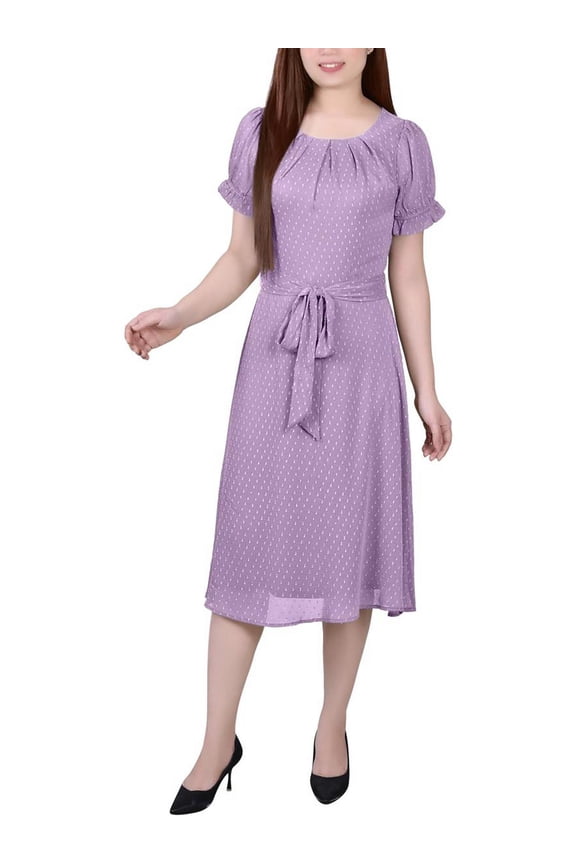 Womens Petites Chiffon Knee-Length Midi Dress