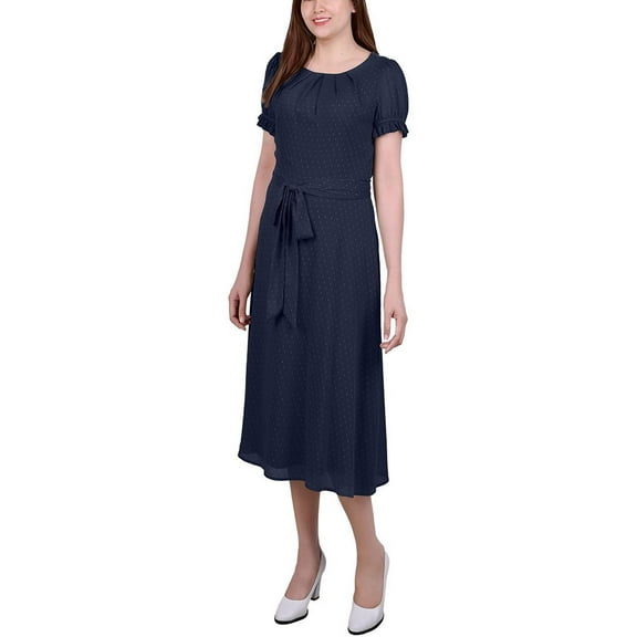 NY Collection Womens Petites Chiffon Knee-Length Midi Dress