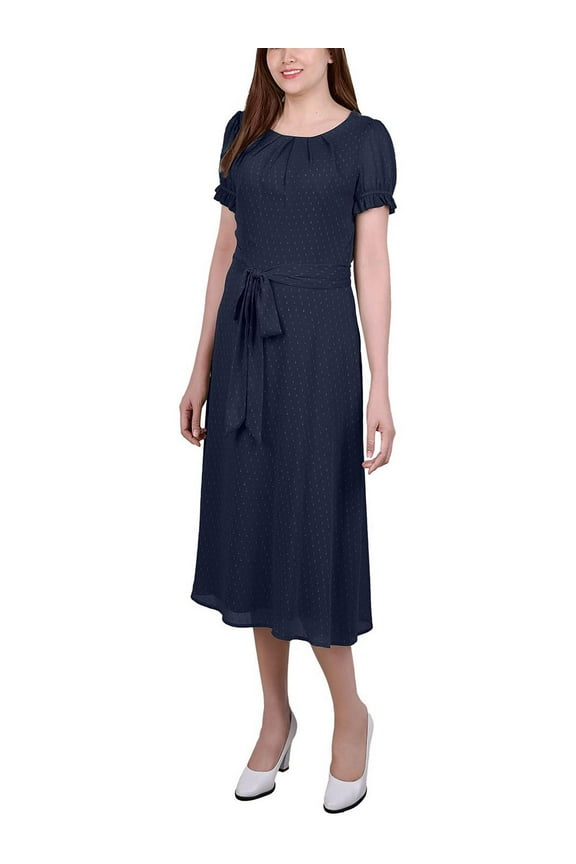Womens Petites Chiffon Knee-Length Midi Dress