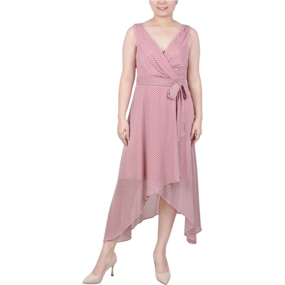 NY Collection Womens Chiffon Fit & Flare Dress, Pink, Petite, PM