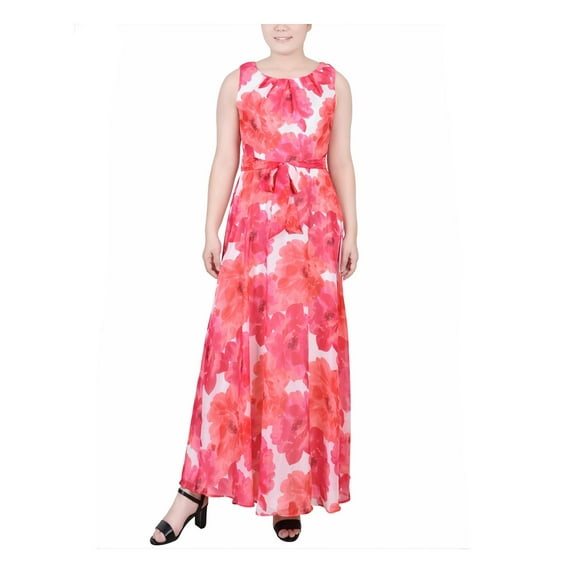 NY Collection Womens Petites Chiffon Printed Maxi Dress