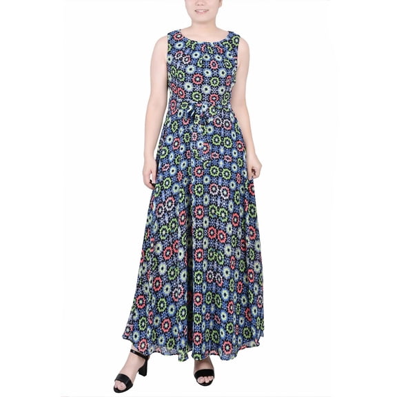 NY Collection Womens Petites Chiffon Printed Maxi Dress