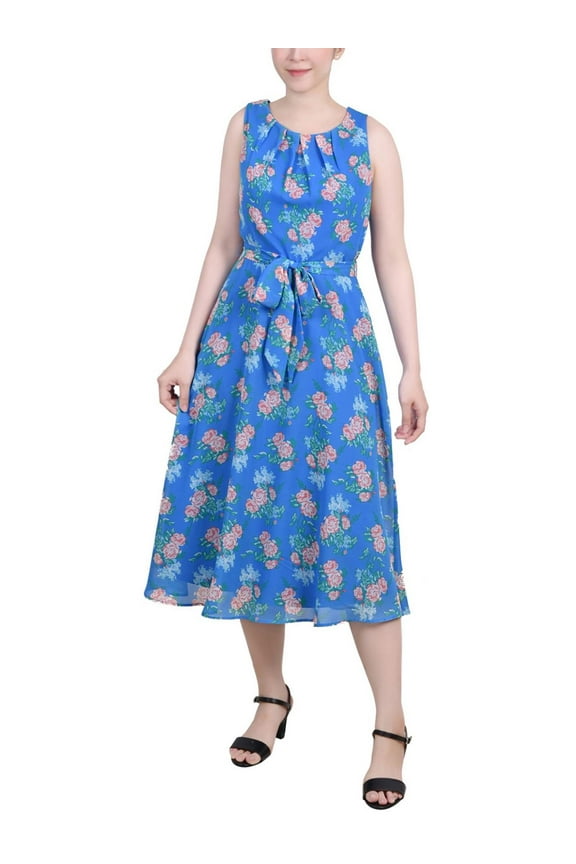 Womens Petites Chiffon Printed Midi Dress