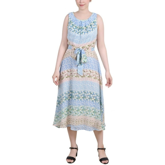 NY Collection Womens Petites Chiffon Printed Midi Dress