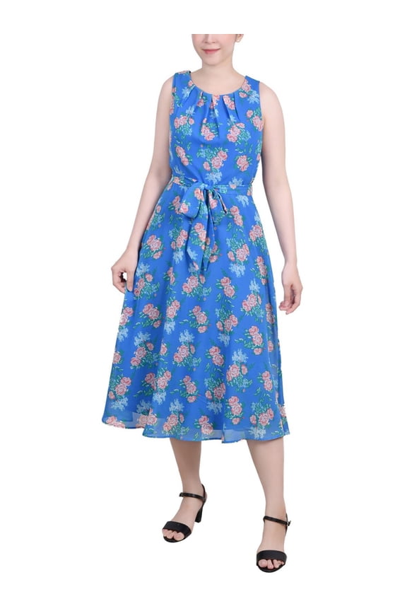 Womens Petites Chiffon Printed Midi Dress