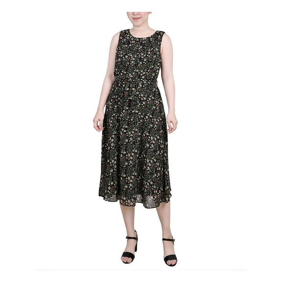 NY Collection Womens Petites Chiffon Printed Midi Dress