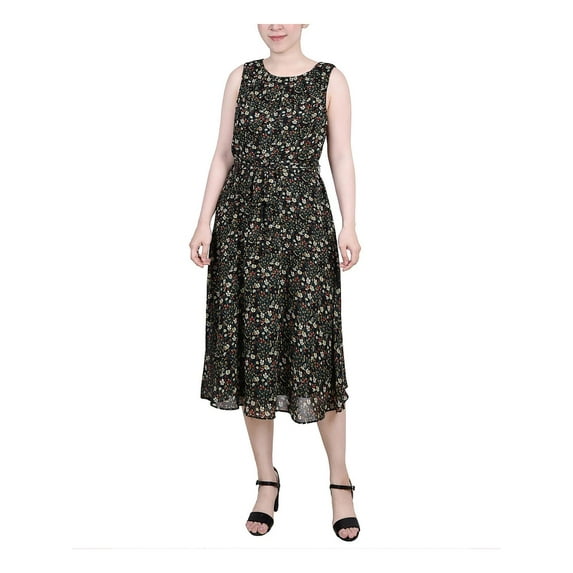 NY Collection Womens Petites Chiffon Printed Midi Dress