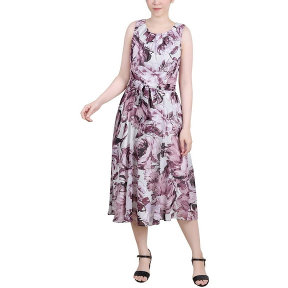 NY Collection Womens Petites Chiffon Printed Midi Dress