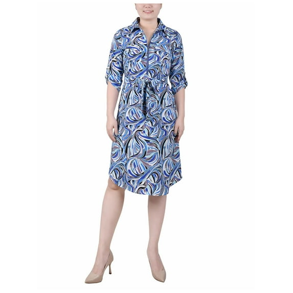 NY Collection Womens Petites Collar Midi Shirtdress