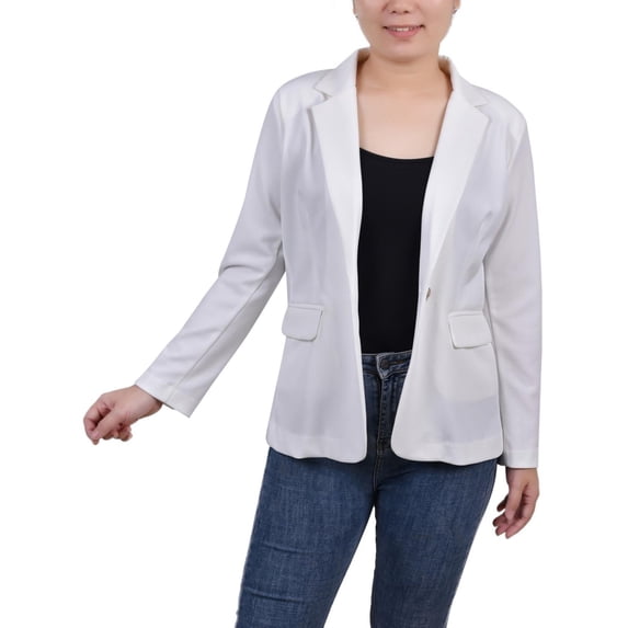 NY Collection Womens Petites Collar One-Button Blazer
