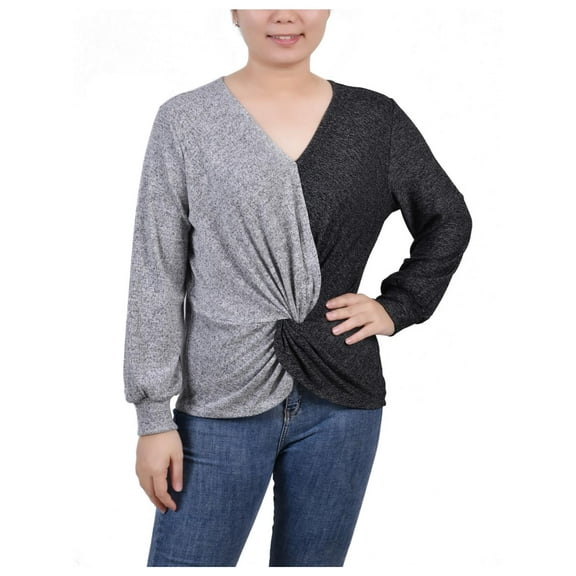 NY Collection Womens Petites Colorblock Pullover Top