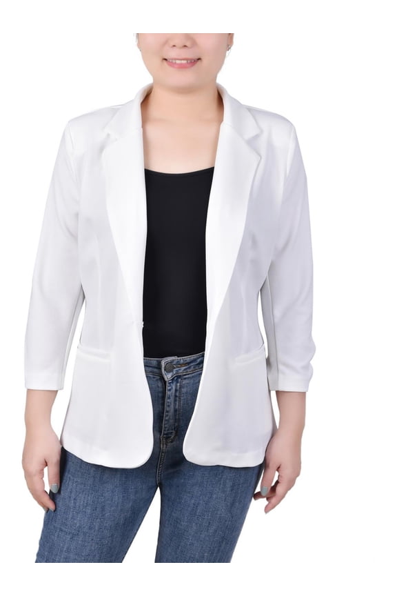 Womens Petites Crepe 3/4 Sleeve One-Button Blazer