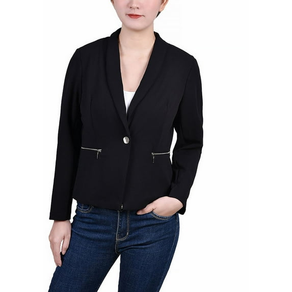 NY Collection Womens Petites Crepe Business One-Button Blazer