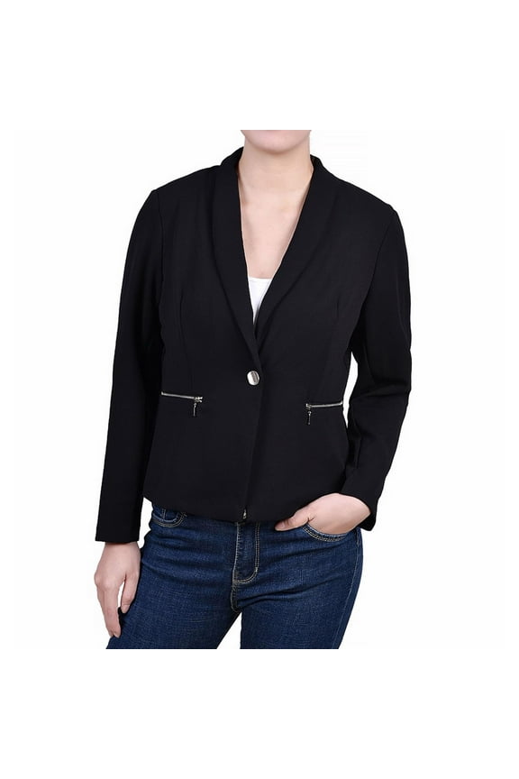 Womens Cropped Crepe Jacket, Black, Petite, PM