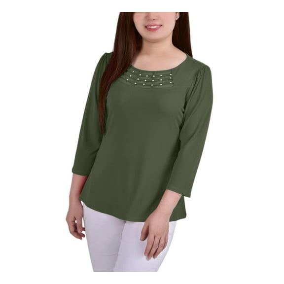 NY Collection Womens Petites Crepe Mesh Inset Blouse