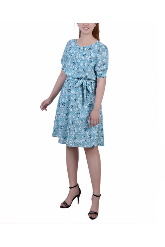 Womens Petites Crepe Printed Fit & Flare Dress