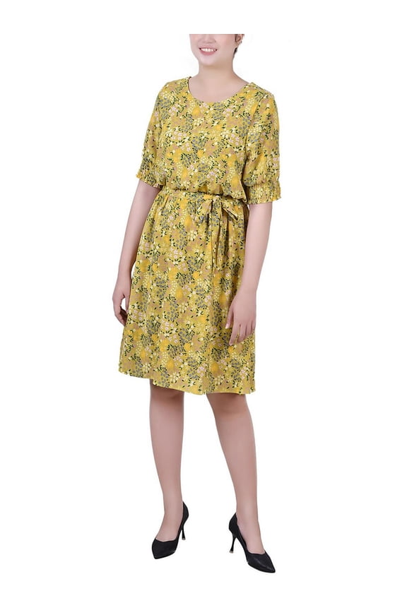 Womens Petites Crepe Printed Fit & Flare Dress