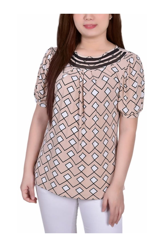 Womens Petites Crewneck Printed Blouse