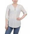 thumbnail image 1 of NY Collection Womens Petites Crewneck Rolled Sleeves Blouse, 1 of 1