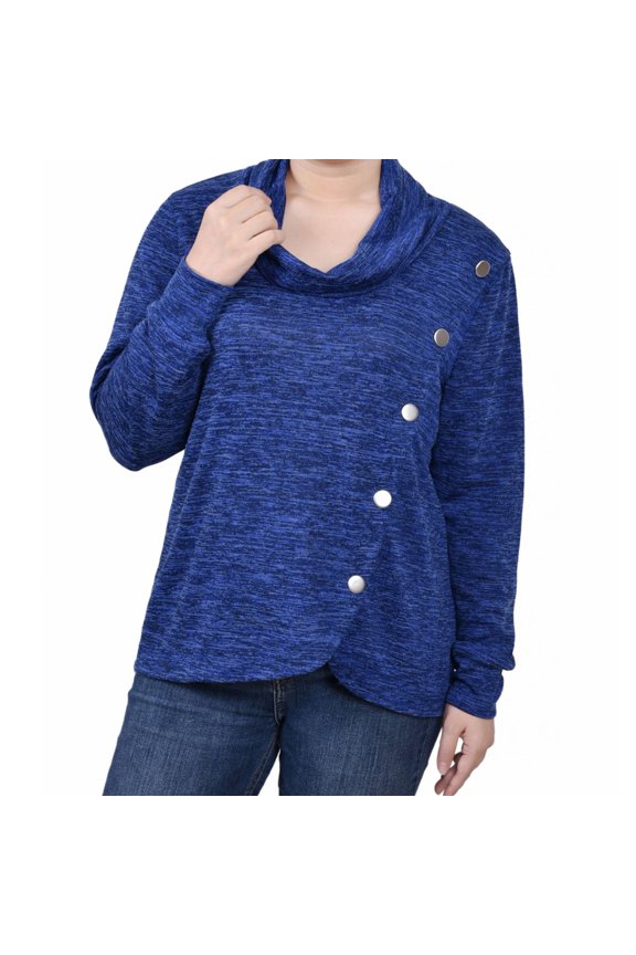 Womens Overlap Design Wrap Blouse, Blue, Petite, PM