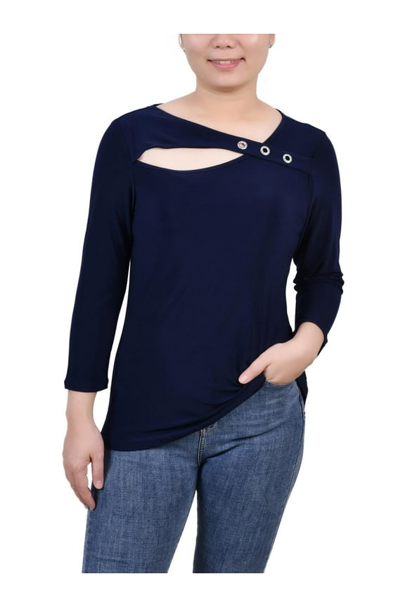 Womens Petites Cut-Out Embellished Blouse