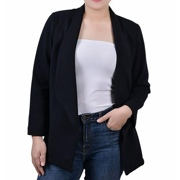 NY Collection Women's 3/4 Sleeve Ponte Jacket Black Size Petite X-Large
