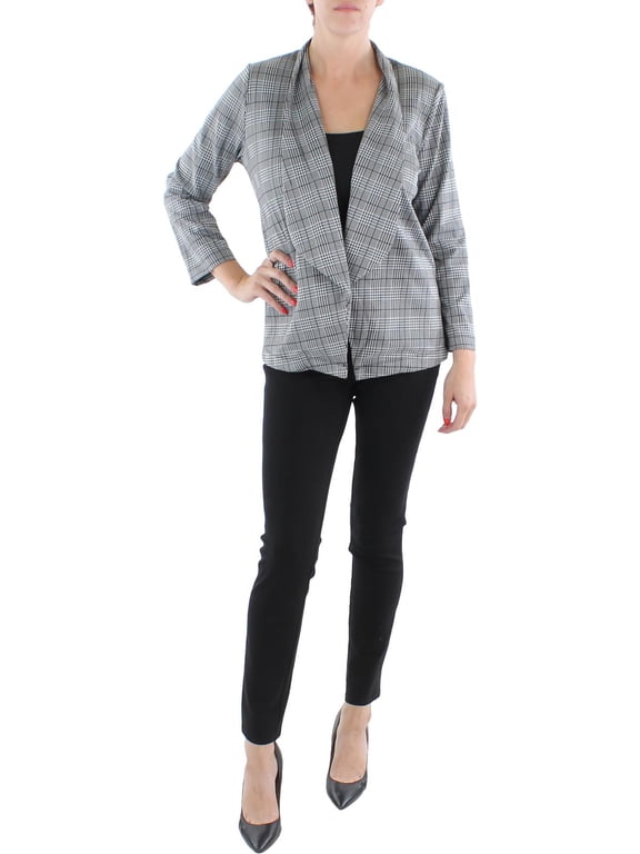 Petite 3/4 Sleeve Ponte Jacket Black Jacplaid PS