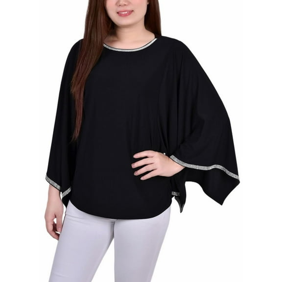 NY Collection Womens Petites Embellished Batwing/Dolman Sleeve Blouse