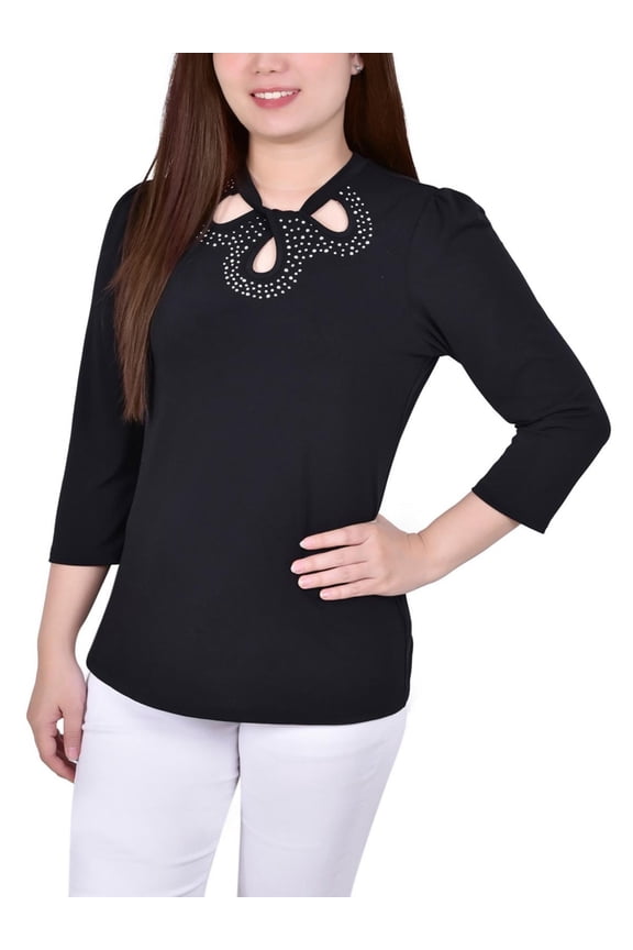 Womens Petites Embellished  Blouse