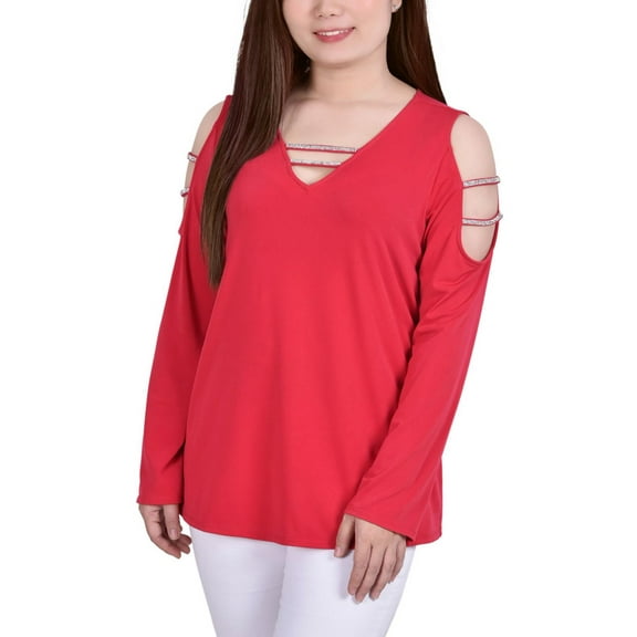 NY Collection Womens Petites Embellished  Blouse