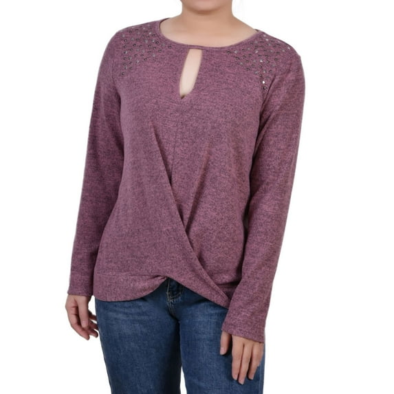 NY Collection Womens Knit Pullover Blouse, Pink, Petite, PXL